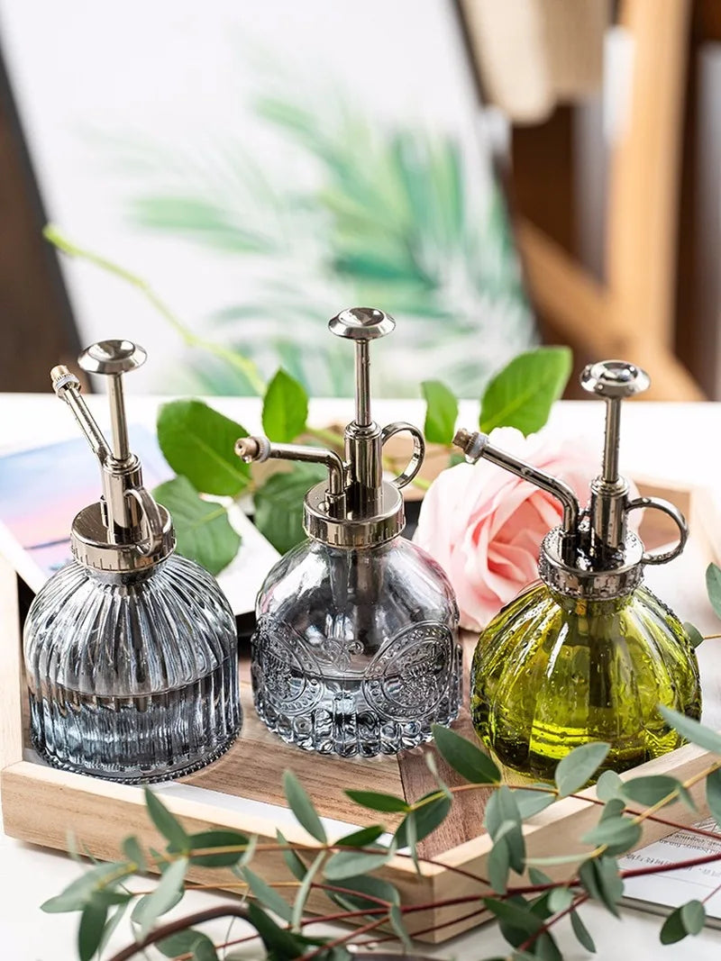 Glass Embossed Air Pressure Gardening Small Watering Can Disinfection Watering Bottle Household Glass Spray Bottle