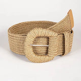 Bohemian Style Hand-woven Black and White Round Buckle Women Belts Designer Woven Elastic PP Straw Grass Girls Waistband