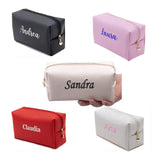 Personalized Embroidery Small Makeup Bag PU Leather Travel Cosmetic Pouch Toiletry Bag for Women Portable Water-Resistant