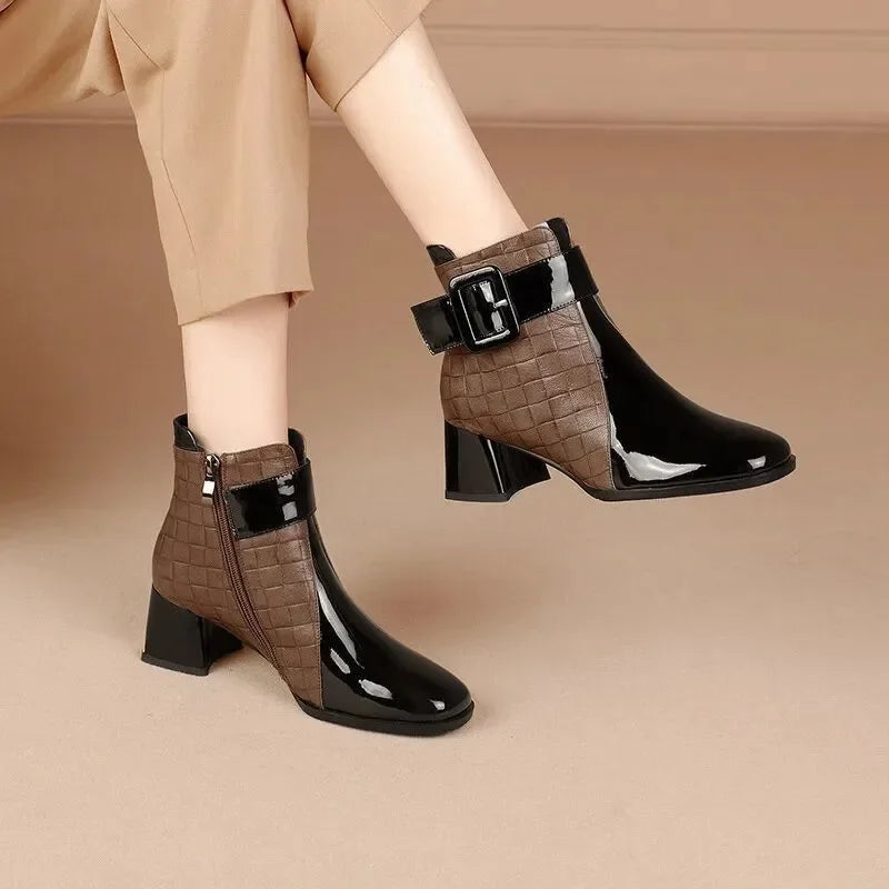 Women Ankle Boots Thick Heels Platform Short Boots Fashion AutumnNew  Female Shoes Retro Belt Buckle Work Shoes Botas De Mujer