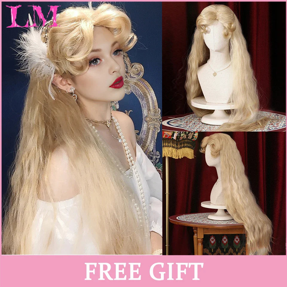 LM Cosplay Wig With Bangs Synthetic Straight Hair 24 Inch Long Heat-Resistant Pink Wig For Women