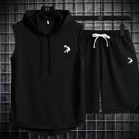 Summer Men's Two Piece Set CasualT-Shirt and Shorts Set Mens Sports Suit Fashion Short Sleeve Tracksuit Hooded T-shirt