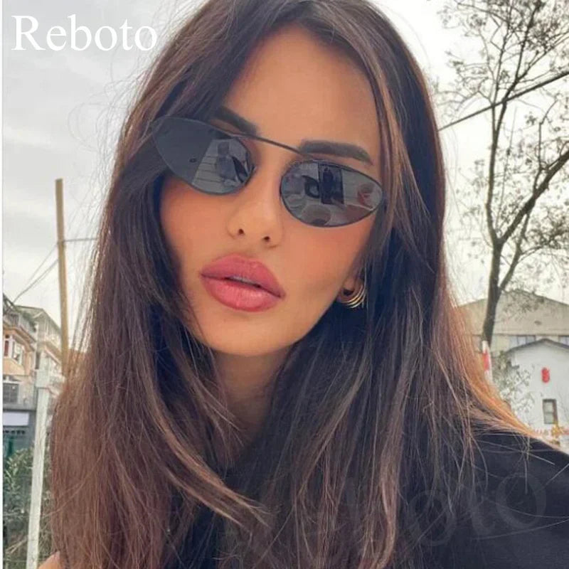 Luxury Brand Cat Eye Sunglasses UV400 Women Fashion Unique Small Oval Sun Glasses Trendy Metal Frame Cool Triangle Eyewear 2024