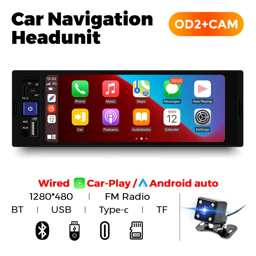 6.86inch MP5 Player Universal CarPlay Android Auto Car Radio Autoradio Multimedia Support Full Touch Screen FM AUX Bt Camera USB