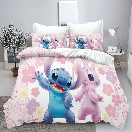 Stitch Bedding Set Cute Printed Cartoon Quilt Cover Duvet Cover Comforter Sets King Size 100% Polyester