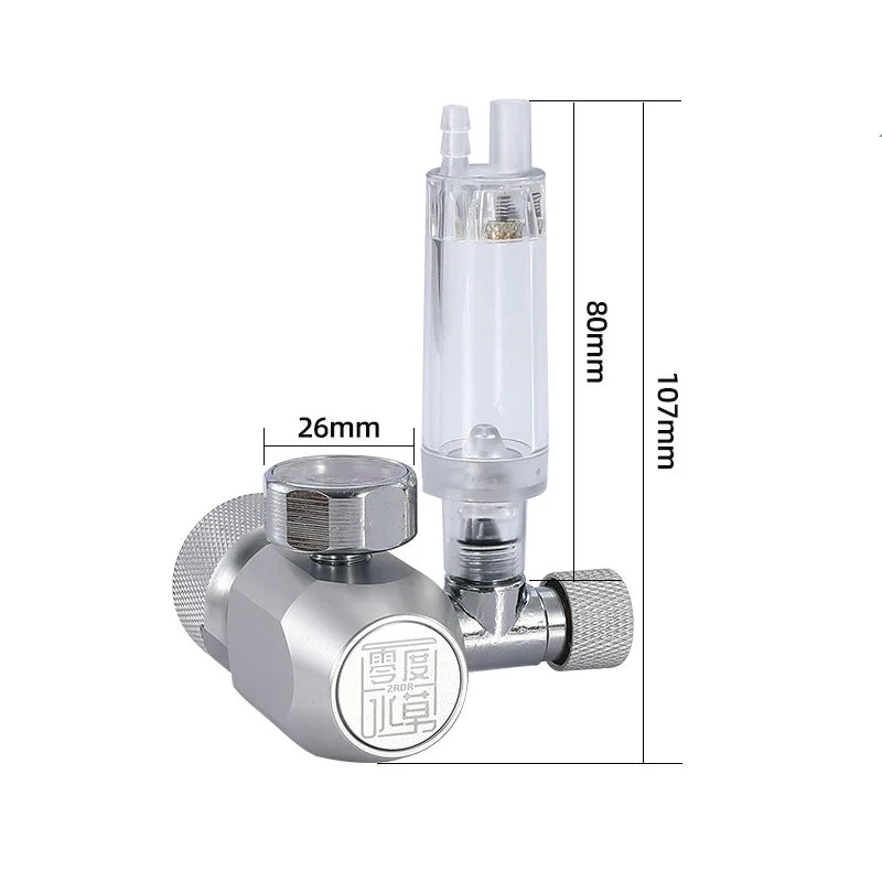 Aquarium CO2 regulator, aquarium aluminum alloy simple single pressure gauge regulator, aquatic plant CO2 equipment accessories