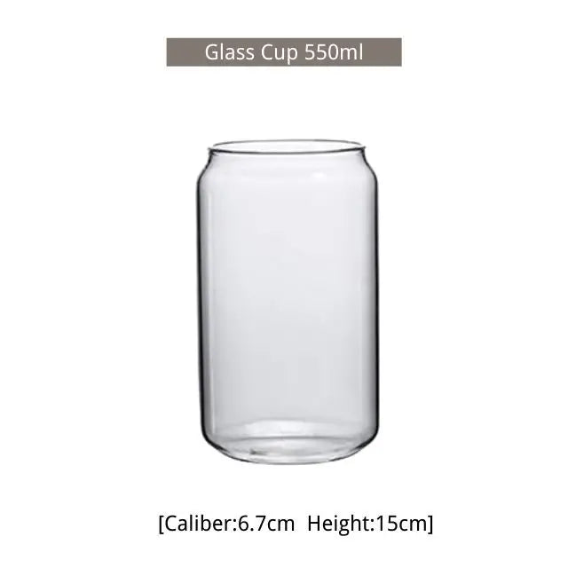 550ml/400ml Glass Cup With Lid and Straw Transparent Bubble Tea Cup Juice Glass Beer Can Milk Mocha Cups Breakfast Mug Drinkware