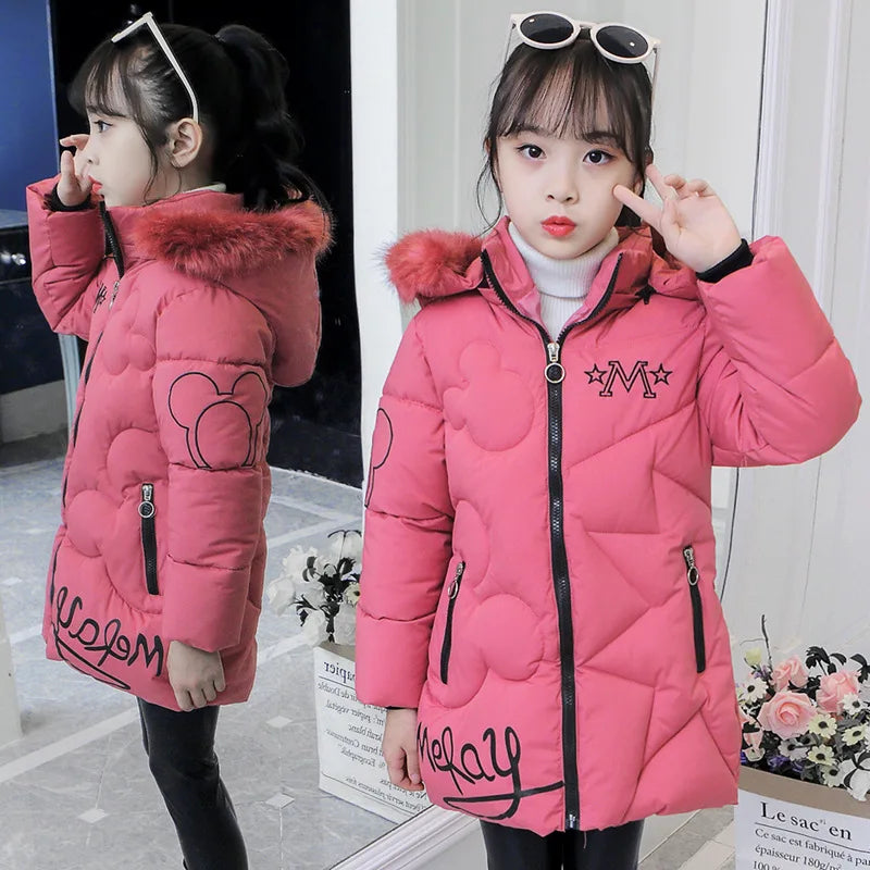 Big Size Winter Girls Jackets Keep Warm Thicken Christmas Coat Autumn Hooded Zipper Waterproof Outerwear Kids Clothes 3-12 Years