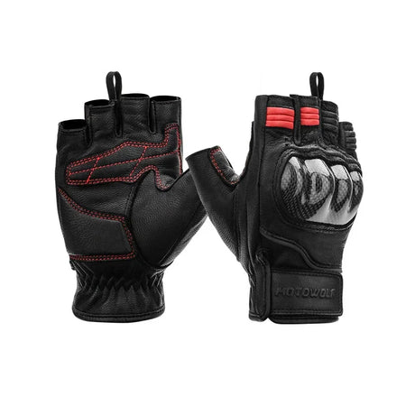 Half Finger Leather Motorcycle Gloves Hard Knuckle Carbon Fibre Protector Riding MTB Racing Riding  Leather Gloves for Men Women