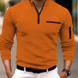 New spring and autumn men's checkerboard checkered POLO shirt zip-up collar sports polo shirt