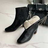 2024 Winter Warm Plush Women Ankle Boots Fashion Zippers Thick High Heel Shoes Street Style Eelgant Keep Warm Ladies Short Boot