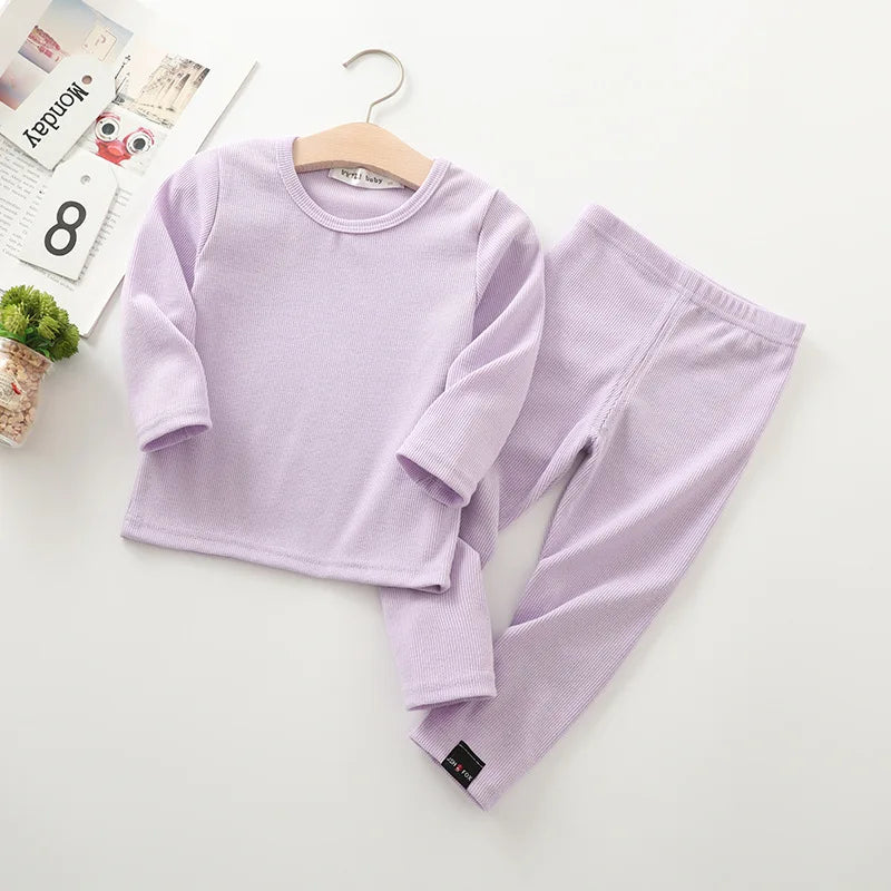 Spring Autumn Fall Winter Boys Girls Kids Cotton Clothes Set Rib Fabric Shirt + Pants Children Loungewear