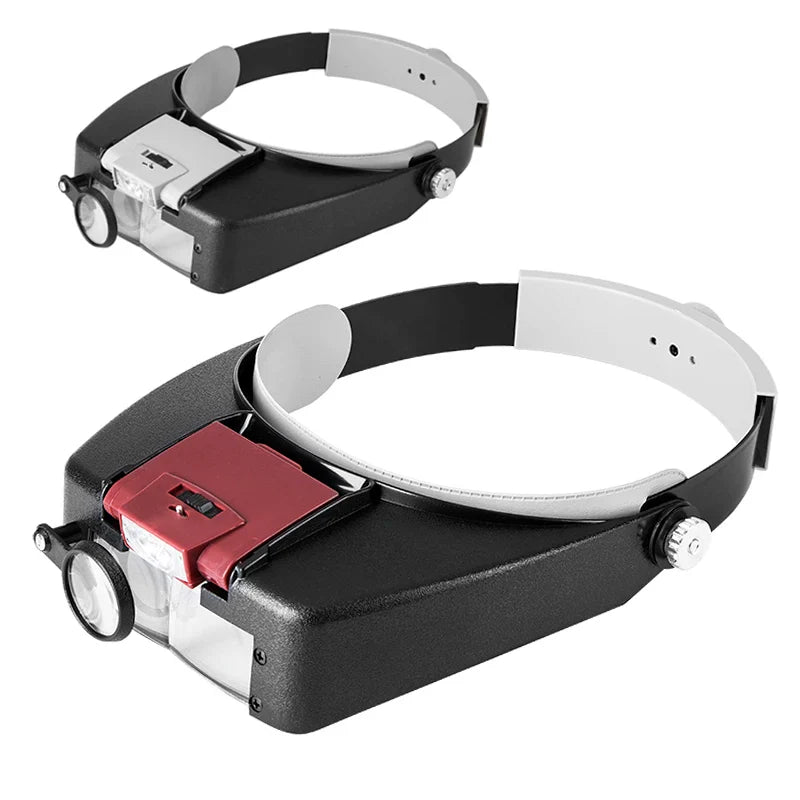 Head-Mounted Magnifier LED Illumination 1.5X 3X 8.5X 10X Helmet Style Magnifying Glass Jewelry Watch Maintenance Read Magnifier