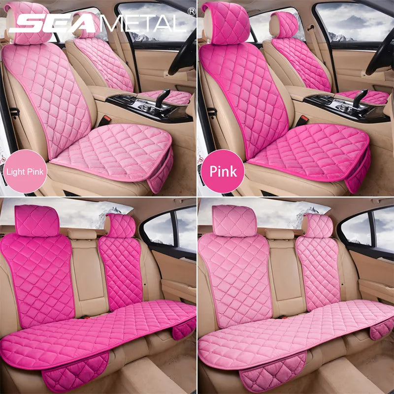 SEAMETAL Pink Car Seat Cover for Women Soft Plush Vehicle Seat Cushion Protector Chair Pad for Lady Universal for Four Seasons