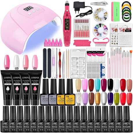 Acrylic Nail Kit Poly Nail Gel Kit With Nail Lamp Nail Extension Glitter Gel UV Building Gel Nail Polish Kit Manicure Tools Set