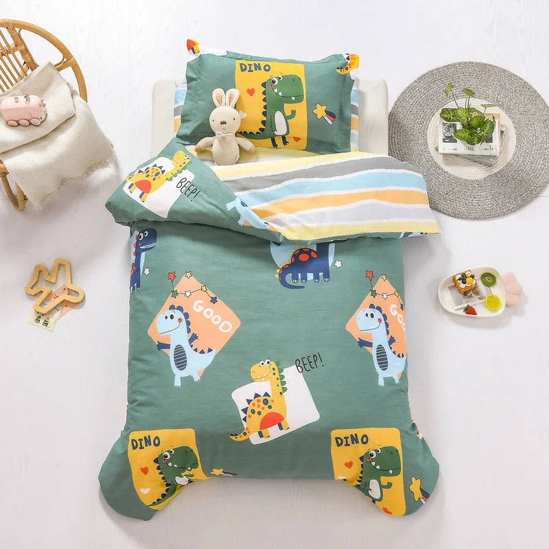 3Pcs Cartoon Cotton Crib Bed Linen Kit Baby Princess Bedding Set Includes Pillowcase Bed Sheet Duvet Cover Without Filler