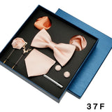 8pcs Luxury Mens Ties Set In Gift Box 100% Silk Neck Tie With Festive Wedding Bowtie Pocket Squares Cufflinks Clip Brooches Suit