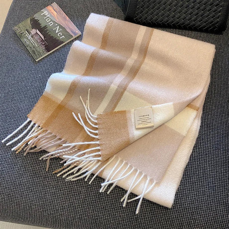 High Quality 100% Wool Scarf Female Fashion Classic Soft Cashmere Muffler Women Warm Thermal Shawl Outside Autumn Winter