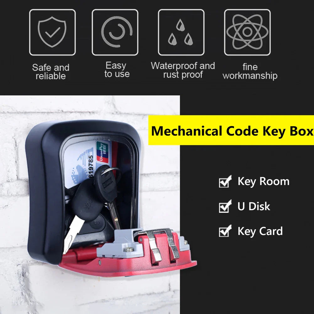 Wall Mount Key Lock Box 4 Digit Combination Password Key Storage Secret Box Organizer Security Code Lock No Key Home Safe Box