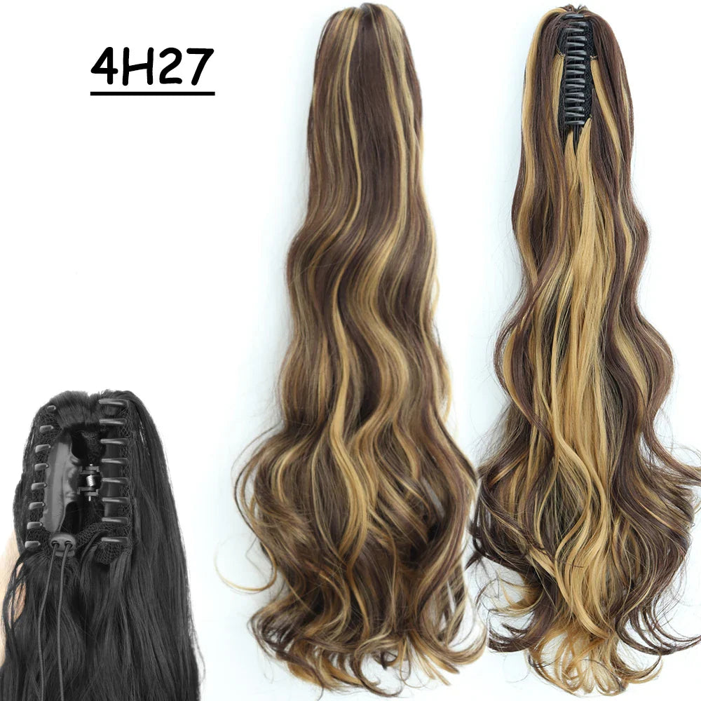 Synthetic Claw Clip On Ponytail Hair Extensions Long Straight 24" Heat Resistant Pony Tail HairPiece BlackBrown Blonde Hairstyle