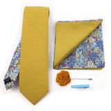 Two Side Floral Plaid Cotton Patchwork Tie Set Brooch Pin Clip Hankie Cufflink Ties Men Party Daily Shirt Cravat Gift Accessory