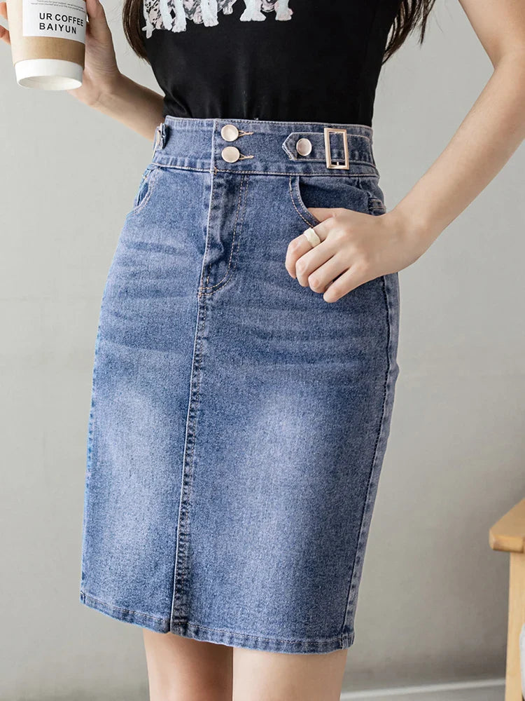 Autumn 2023 Plus Size Skirt For Women High Waist Large Size Slit Black Or Blue Jeans Skirts Korean Fashion Slim Jupe Femme