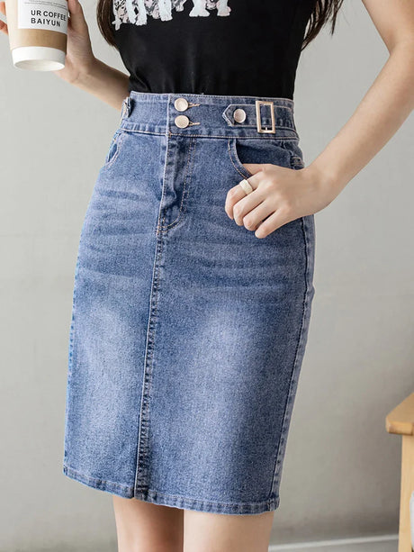 Autumn 2023 Plus Size Skirt For Women High Waist Large Size Slit Black Or Blue Jeans Skirts Korean Fashion Slim Jupe Femme