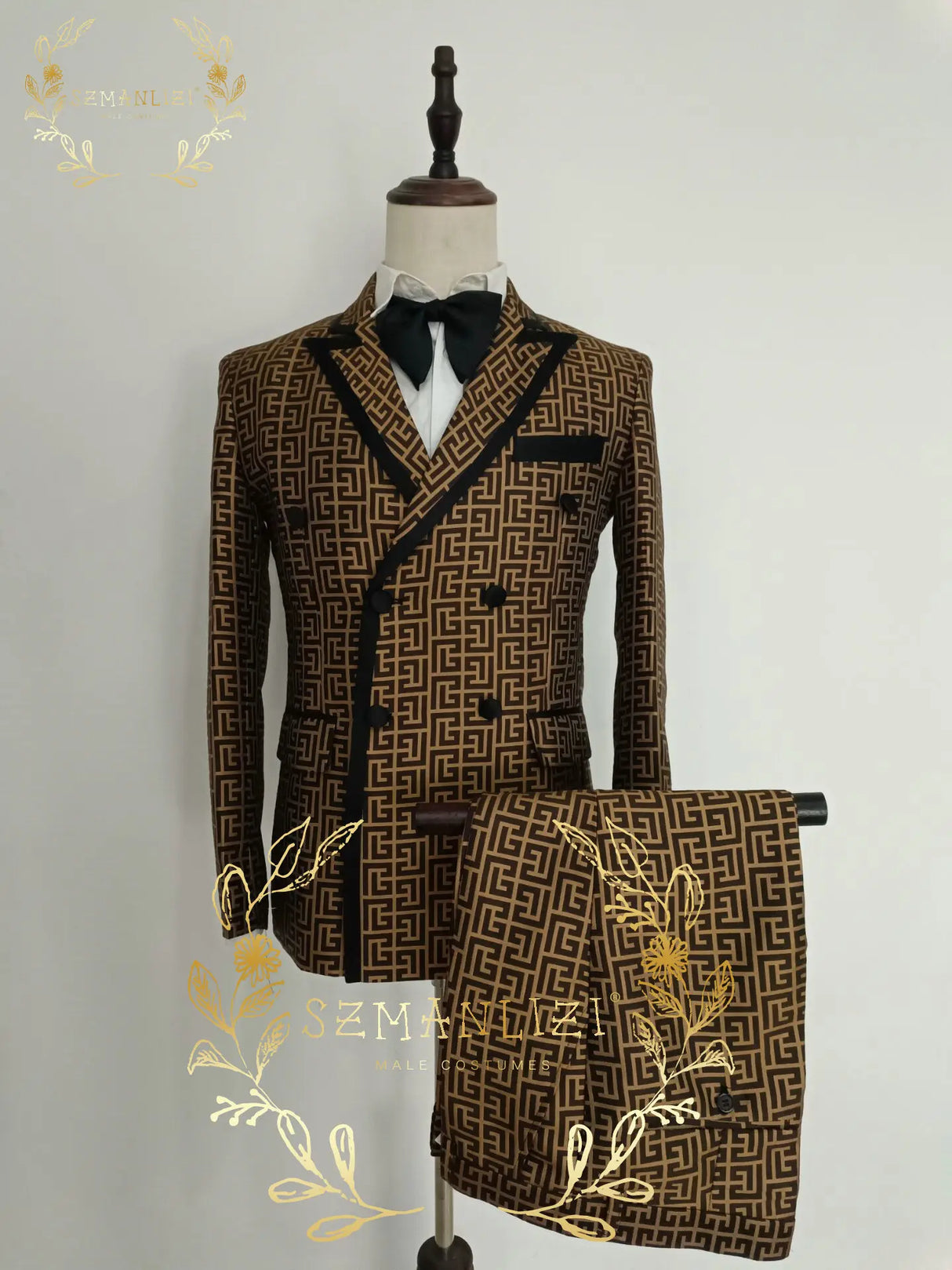 Luxury Fashion Brown Plaid Groom Tuxedos Double Breasted Men Suits For Wedding Male Party Dress Costume Homme Jacket+Pants