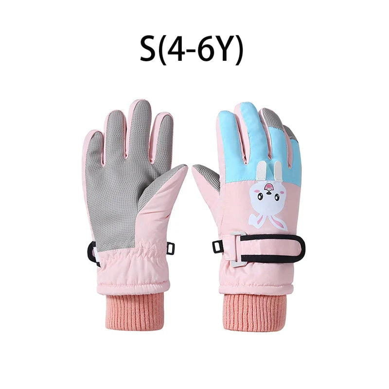 Cute Kids Winter Gloves for Girls Boys Thicken Windproof Children Ski Gloves Snow Sports Child Mittens for Snowboard 4-8Y