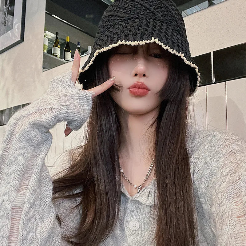 Summer Straw Hats for Women Foldable Outdoor Gorro 2022 Sunshade Hollowed Panama Hat Beach Caps Fashion Elegante Cap Girls Cap