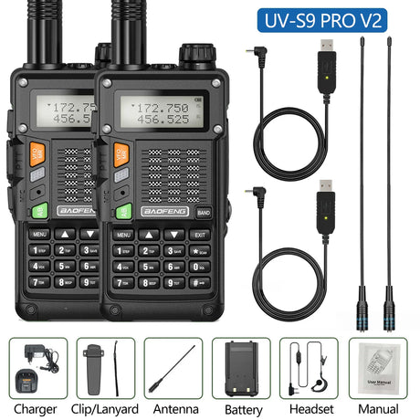 2PCS BaoFeng UV-S9 Pro V2 Walkie Talkie 10KM Long Range Transceiver Communicator Waterproof 10W Powerful UHF VHF Two Way Radio