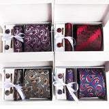 Ties For Men Luxury Tie Set Gift Box Jacquard Necktie Pocket Square Clip Cufflinks Handkerchief Corbata