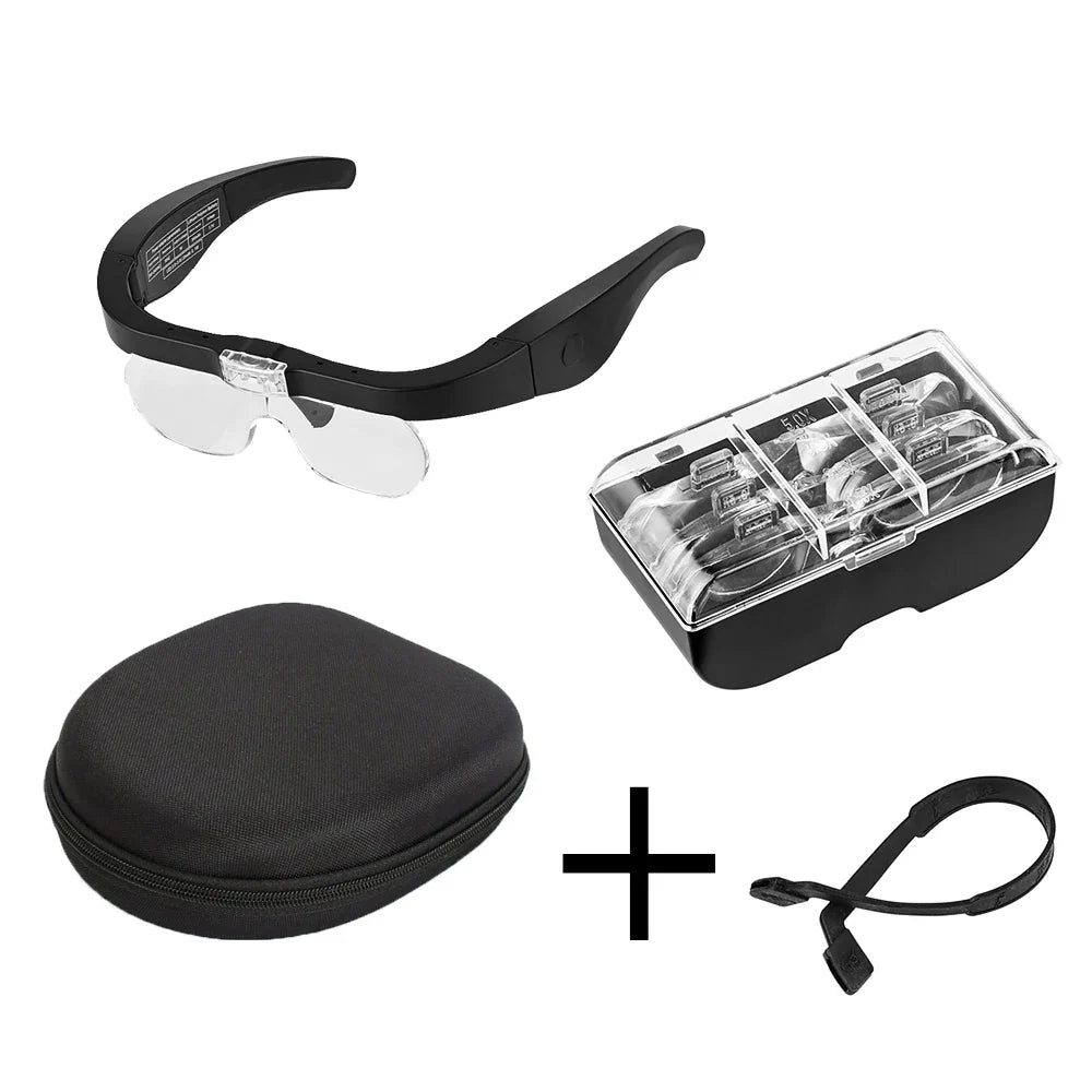 LED Magnifying Glasses USB Rechargeable 1.5X 2.5X 3.5X 5.0X With Light For Eyeglass Watchmaker Repair Wearing Reading Magnifier