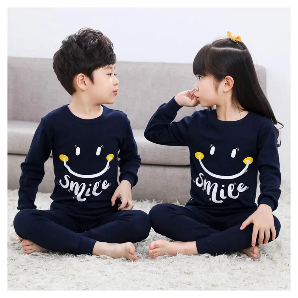 Autumn Cotton Sleepwear Sets for Children Baby Girls Lovely Heart Pajamas 2Pcs Long Sleeve Shirts+Pants Loungewear Kids Clothing