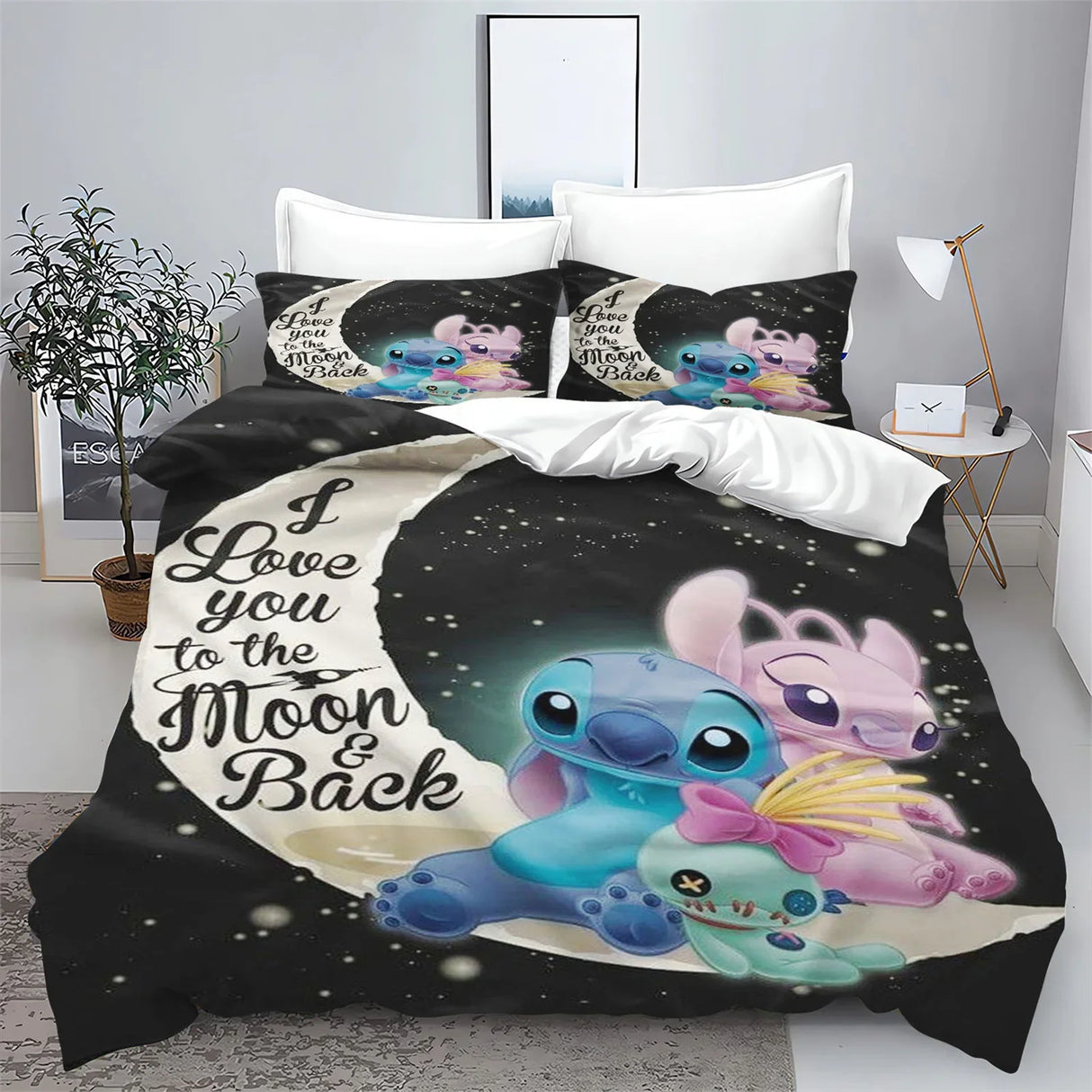 Stitch Bedding Set Cute Printed Cartoon Quilt Cover Duvet Cover Comforter Sets King Size 100% Polyester