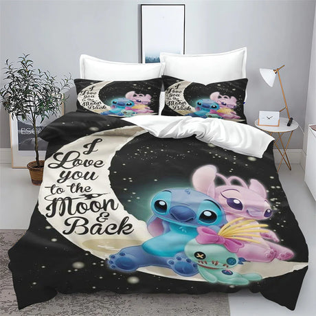 Stitch Bedding Set Cute Printed Cartoon Quilt Cover Duvet Cover Comforter Sets King Size 100% Polyester