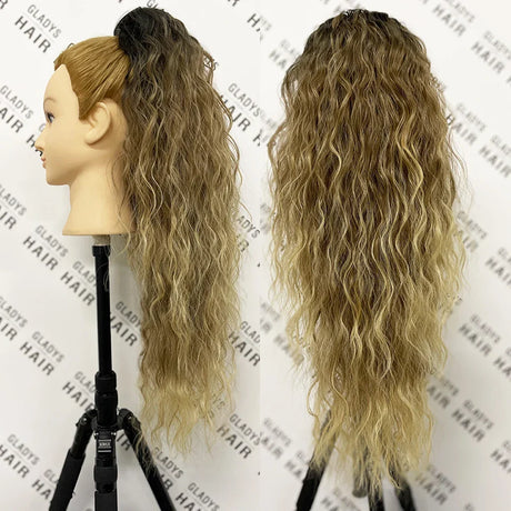 Curly Ponytail Extensions Clip in Synthetic Drawstring Ponytail Wig Long Water Wave Afro Pony Tail Women Hairpiece False