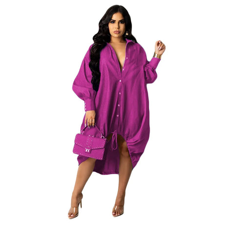 Plus Size dresses Drawstring Patchwork Shirt Dress Fashion Drop Shoulder Long Sleeve Shirt Collar Women Streetwears vestido