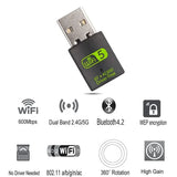 Hannord 600Mbps USB Wifi Bluetooth Adapter 2 in 1 Dual Band 2.4/5Ghz Wireless Network Card 802.11ac WiFi Dongle Receiver for PC