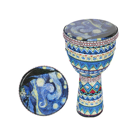 Portable 8 Inch African Hand Drum Djembe Drum Percussion Instrument with Colorful Art Pattern for Children Light Tambourine Gift