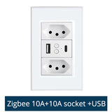 Zemismart Tuya Zigbee Smart Brazil Socket 10A 20A Two Brazil Outlets Alexa Google Home Smart Life App Control