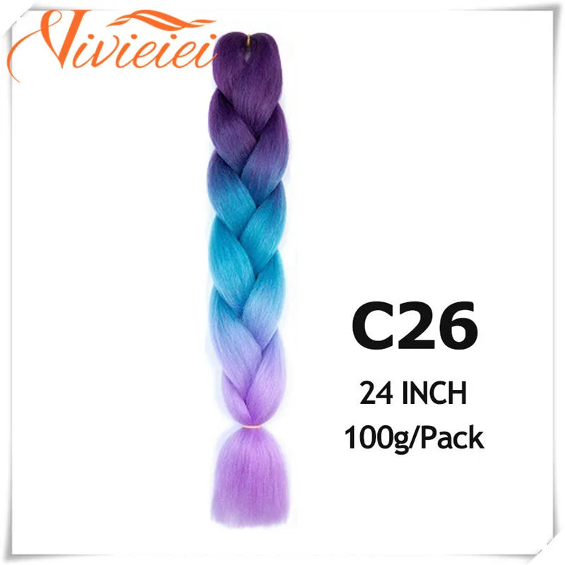 6 Pcs 24” Synthetic Braiding Hair Pink Jumbo Braids Hairstyles Purple Blue Blonde Ombre Hair Extensions For Women 100G/Pack