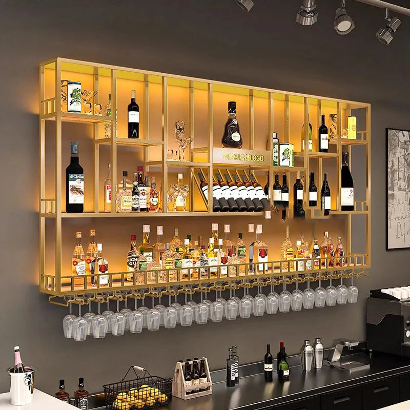 Club Hanging Wine Cabinet Shelf Whisky Liquor Display Metalic Bar Cabinet Industrial Modern Armario Para Vinos Home Furniture