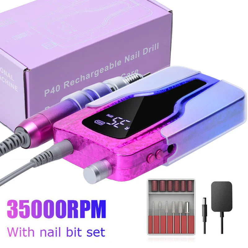 35000RPM Electric Nail Drill Machine Rechargeable Nail Sander LED Display Gel Remover Set Portable Nail Polisher Equipments