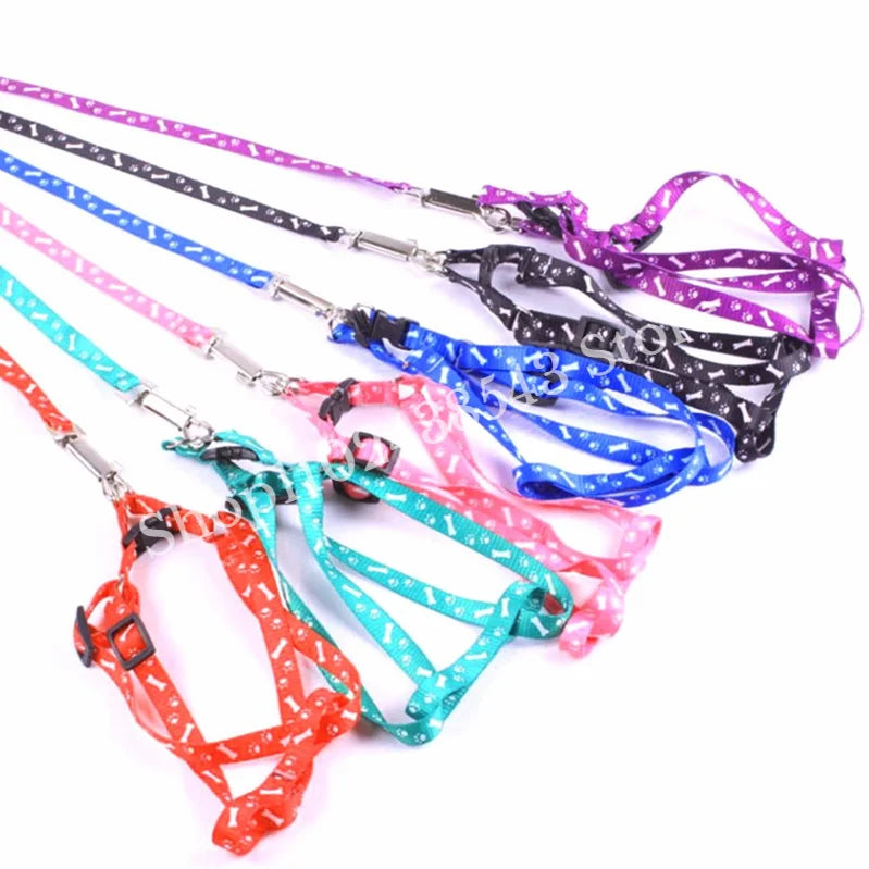 Nylon Dog Pet Puppy Cat Adjustable Harness with Lead Leash 10 Colors To Choose Toys Leash Chain Collars Interactive Toy