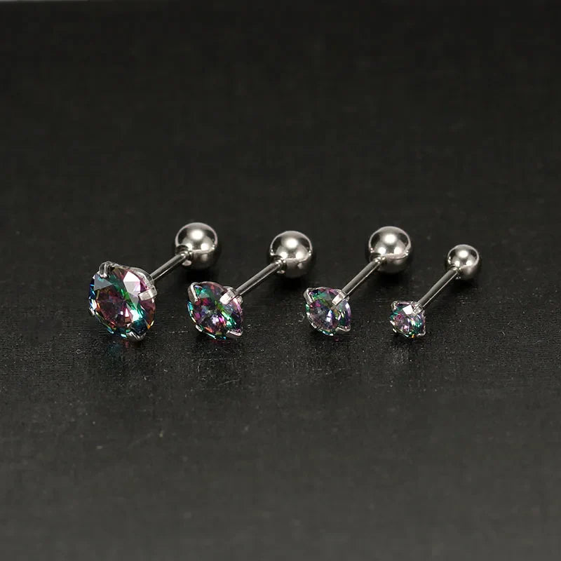 2PCS Small Ear Studs Earrings Cartilage Earrings Colorful Shiny Zircon Titanium Steel Anti-allergic 16G Fashion Jewelry Women