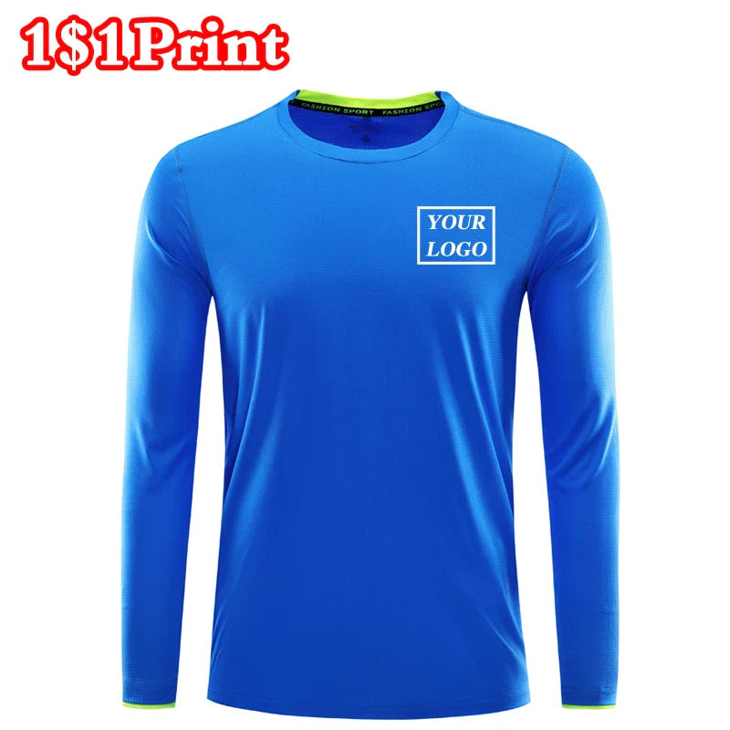 Sports quick drying long sleeved T-shirt with customized logo printed for men and women's breathable team uniform embroidery