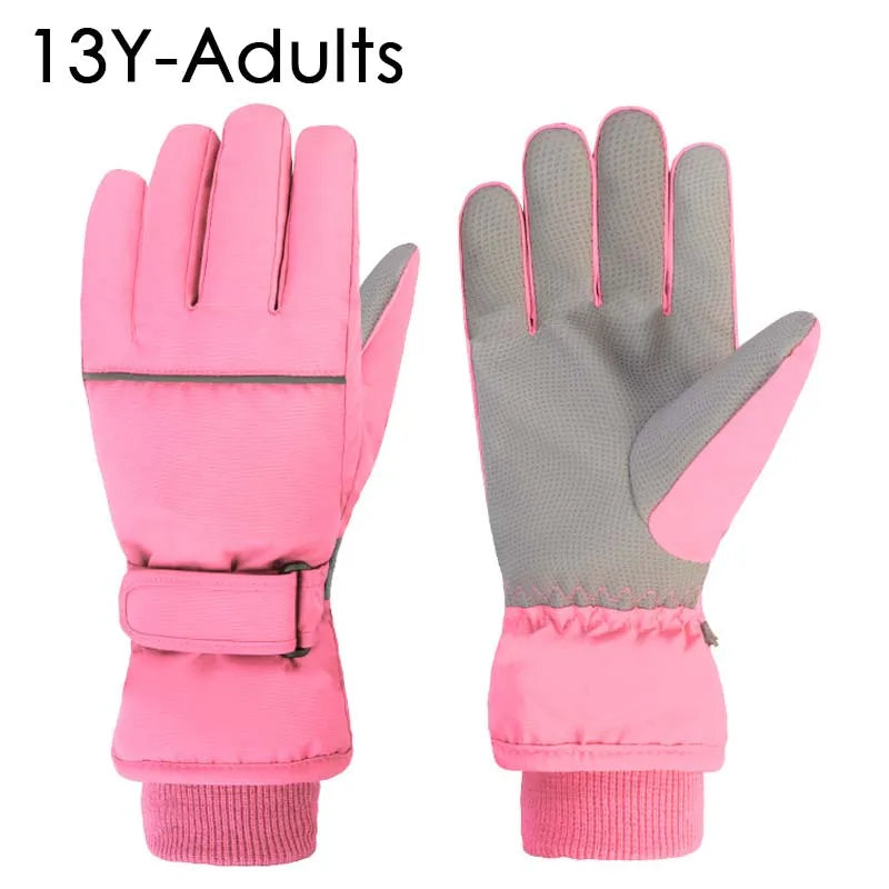 Waterproof Adult Kids Ski Gloves Thick Children Mittens Snowboard Outdoor Snow Child Winter Gloves for Boys Girls Fleece Lining