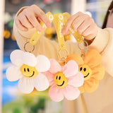 15cm Smiling Sunflower Plush Pendant Colorful Plant Flower Keyring Keychain Key Chain Stuffed Small Plushie Fashion Accessory