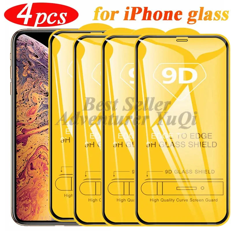 For iPhone 14 13 15 Pro Max Glass Screen Protector 4Pcs 12 11 9D Full Glue Tempered X XR XS 7 8 se2020 Plus Protective Free Ship